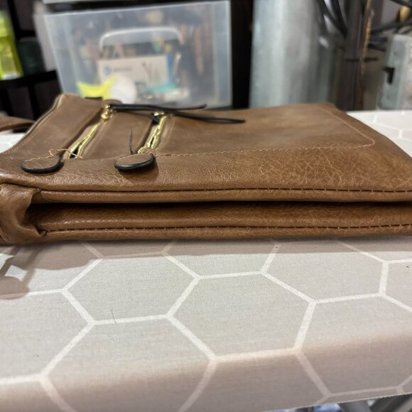 Crossbody Purse Shoulder Bag, Slouchy. Zippered, pockets, dark camel color - Picture 10 of 15